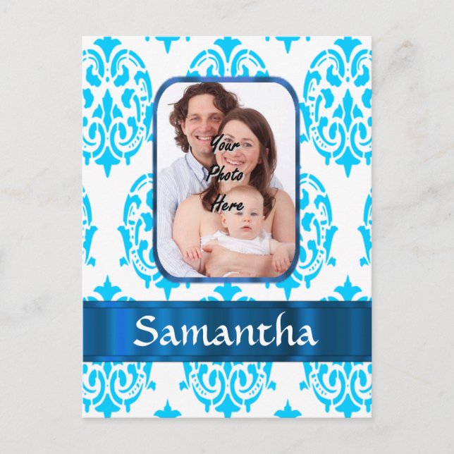 White and blue damask postcard (Front)