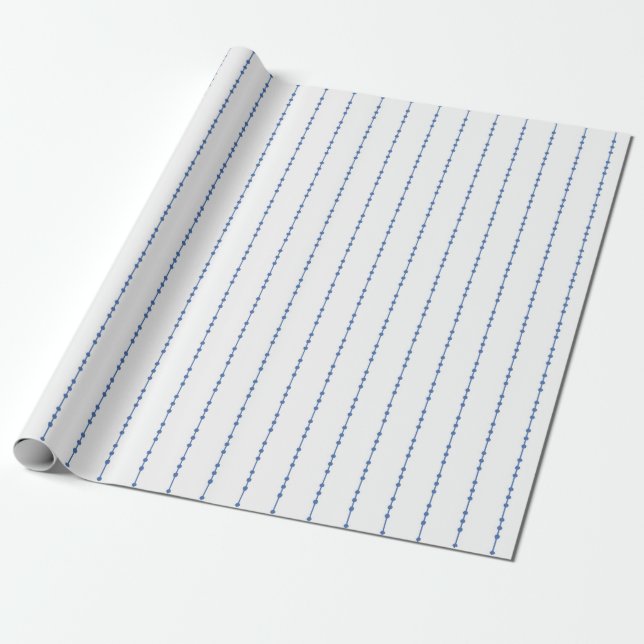 White and Blue Dot Pinstripe Wrapping Paper (Unrolled)