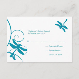 White and Blue Dragonfly Wedding RSVP Card