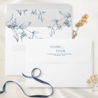 White and Blue Elegant Modern Floral Wedding Envel