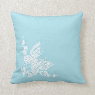 White and Blue Embroidered Look Pillow