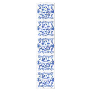 White and Blue European Folk Art Table Runner