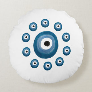 White and Blue Evil Eye Pillow Watercolor