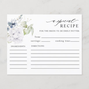 White and Blue Floral Bridal Shower Recipe Card