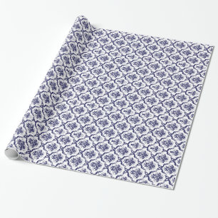 White And Blue Floral Damasks 4 Pattern Wrapping Paper