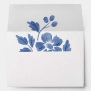 White and Blue Floral Monogram Wedding Envelope