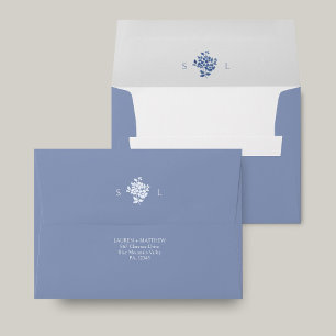 White and Blue Floral Monogram Wedding Envelope
