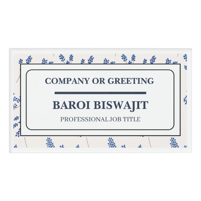 White And Blue Floral Name Tag (Front)