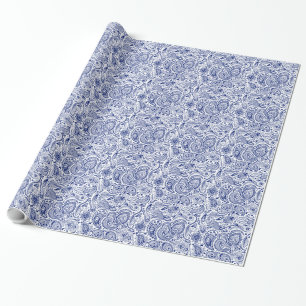 White And Blue Floral Paisley Pattern Wrapping Paper