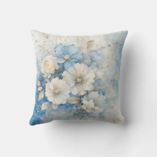 White and Blue Flowers Cushion