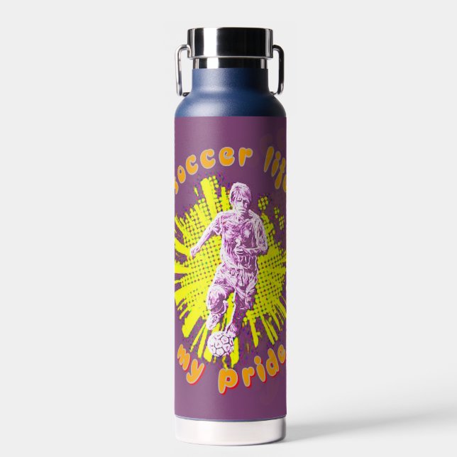 white and blue geometric pattern water bottle (Front)