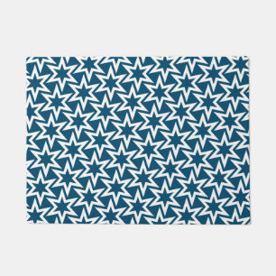 White and Blue Geometric Star Pattern Doormat