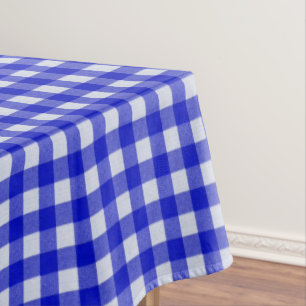 White and Blue Gingham Pattern Cotton Chequered Tablecloth