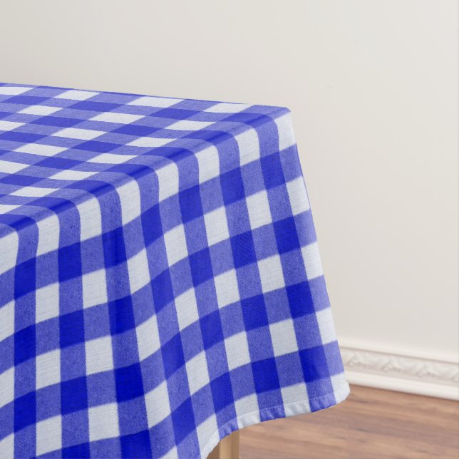 White and Blue Gingham Pattern | Cotton Chequered Tablecloth (In Situ)