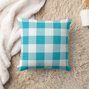White And Blue Gingham Pattern Throw Pillow