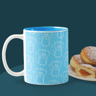 White And Blue Guardian Angel Pattern Mug