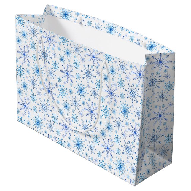 White and Blue Ice And Snowflakes Large Gift Bag (Back Angled)