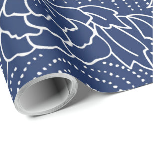 White and blue Japanese flowers pattern Wrapping Paper