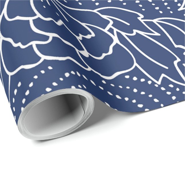 White and blue Japanese flowers pattern Wrapping Paper (Roll Corner)