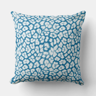 White and blue leopard print cushion