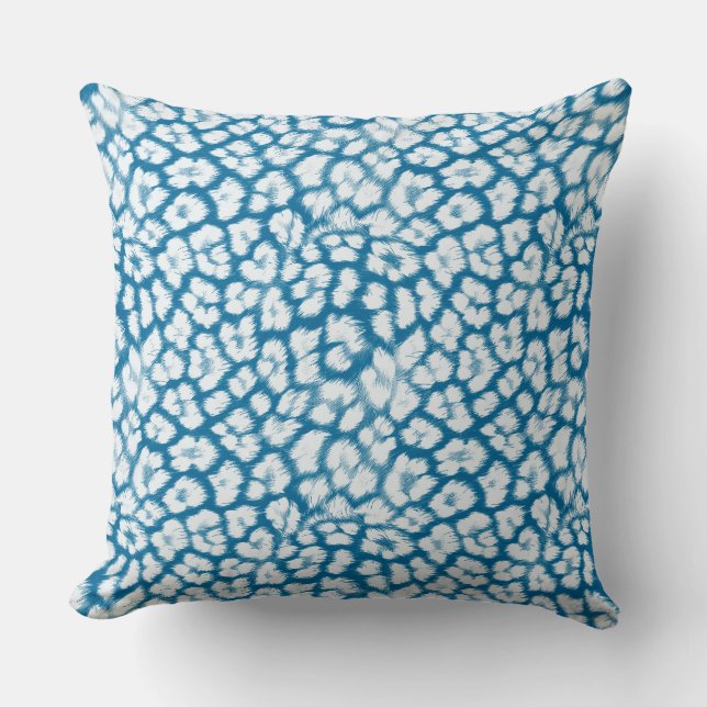 White and blue leopard print cushion (Front)