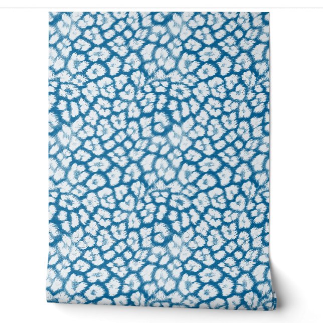 White and blue leopard print wallpaper (Unrolling)