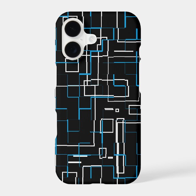 White and Blue Lined Pattern over Black Samsung Galaxy Case (Back)