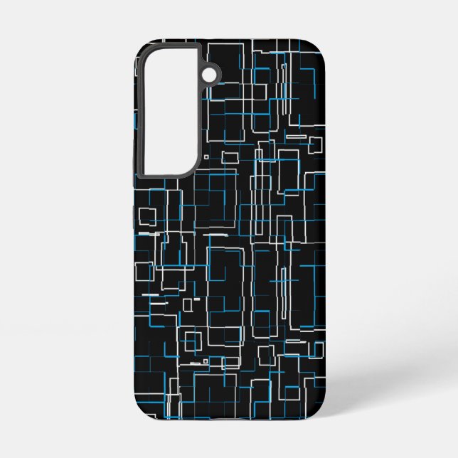 White and Blue Lined Pattern over Black Samsung Galaxy S22 Case (Back)