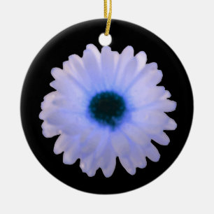 White and Blue Marigold Custom Birthday Pendant Ceramic Tree Decoration