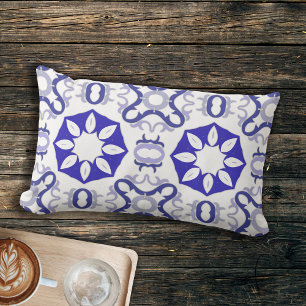 White And Blue Mediterranean Portuguese Pattern Lumbar Cushion