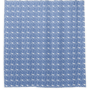 White and Blue Mini Floral Shower Curtain