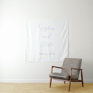 White and Blue Minimalist Celestial Wedding Tapestry
