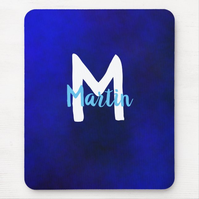 White And Blue Monogram Mouse Pad (Front)