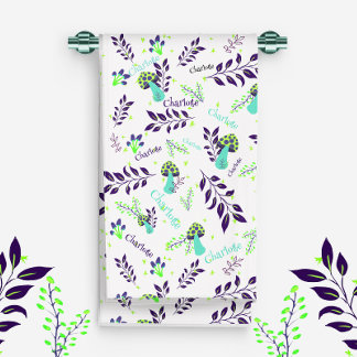 White and Blue Mushrooms Pattern Custom Baby Name Hand Towel