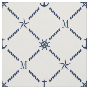 White and Blue Nautical Monogram Fabric