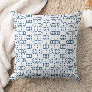 White and blue ornament art Deco geometry Cushion