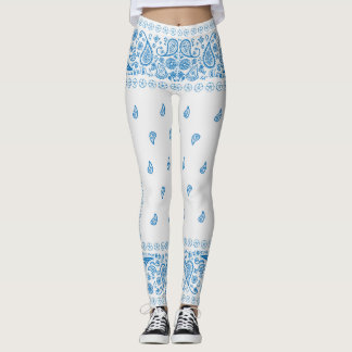 White and Blue Paisley Design Leggings