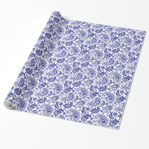 White And Blue Paisley Pattern Wrapping Paper