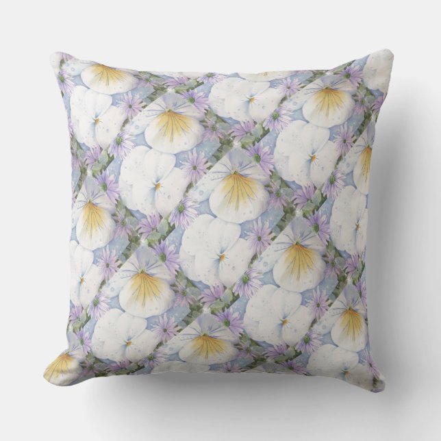 WHITE AND BLUE PANSIES PATIO PILLOW (Front)