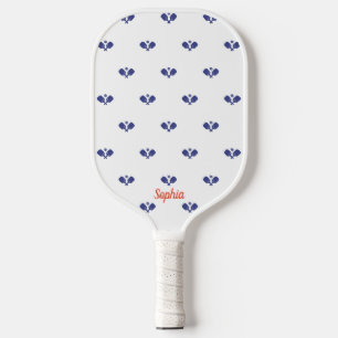 White and Blue Pattern Modern Monogram Pickleball Paddle