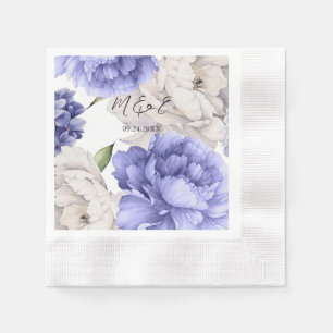 White And Blue Peony Florals Wedding Napkin