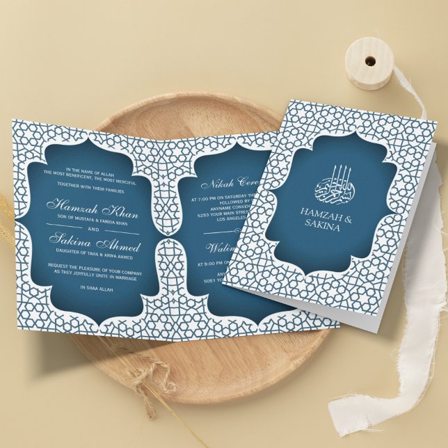 White and Blue Persian Style Muslim Wedding Invitation (Creator Uploaded)