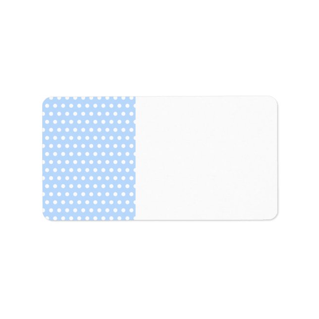 White and Blue Polka Dot Pattern. Spotty. Label (Front)