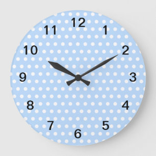 White and Blue Polka Dot Pattern. Spotty. Large Clock