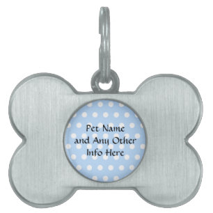 White and Blue Polka Dot Pattern. Spotty. Pet ID Tag