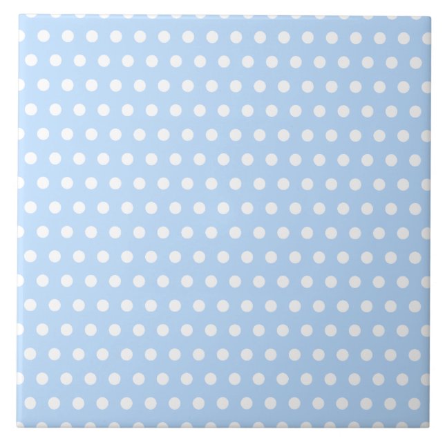 White and Blue Polka Dot Pattern. Spotty. Tile (Front)