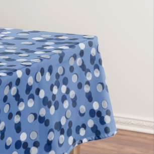 white and blue polka dot tablecloth
