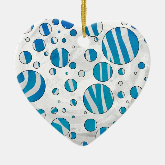 White and Blue Polka Dot Zebra Ceramic Tree Decoration (Front)