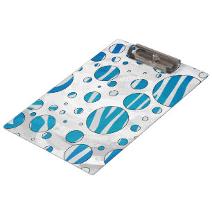 White and Blue Polka Dot Zebra Clipboard