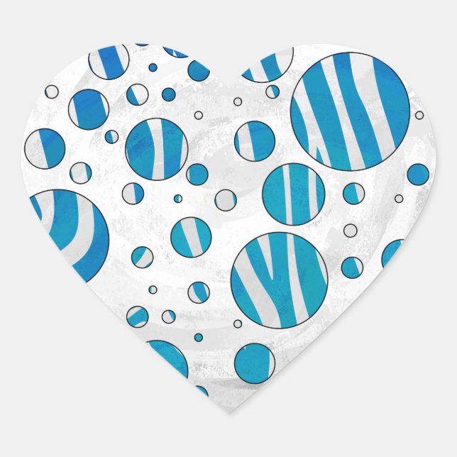 White and Blue Polka Dot Zebra Heart Sticker (Front)